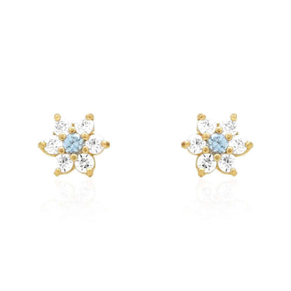 Kid's 14k Gold .50Ct Simulated Birthstone Flower Cluster Screwback Stud Earrings