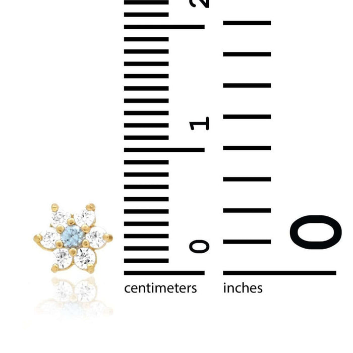 14k Gold CZ Aquamarine Flower Cluster Screw Back Stud Earrings