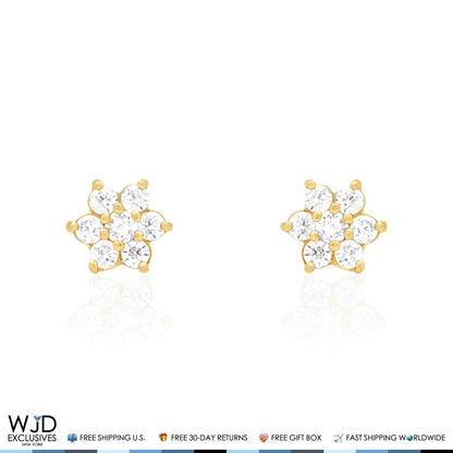 Kid's 14k Gold .50Ct Simulated Birthstone Flower Cluster Screwback Stud Earrings