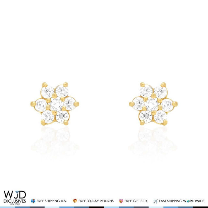 Kids 14K Gold .50Ct Birthstone Flower Cluster Screw Back Stud Earrings