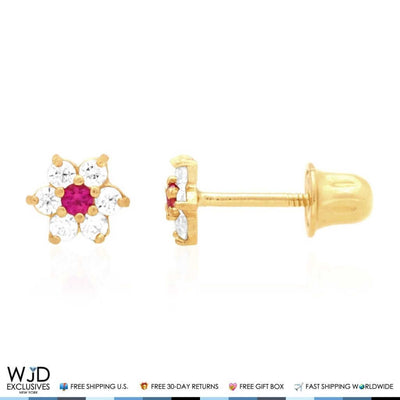 14k Gold CZ & Citrine Flower Cluster Screw Back Stud Earrings