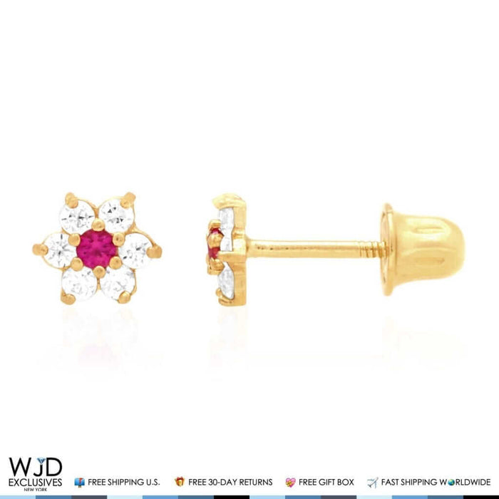 14k Gold CZ & Citrine Flower Cluster Screw Back Stud Earrings