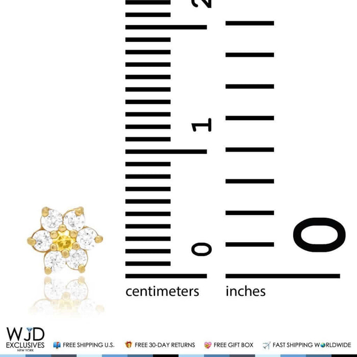 14k Yellow Gold CZ & Citrine Flower Cluster Screw Back Earrings