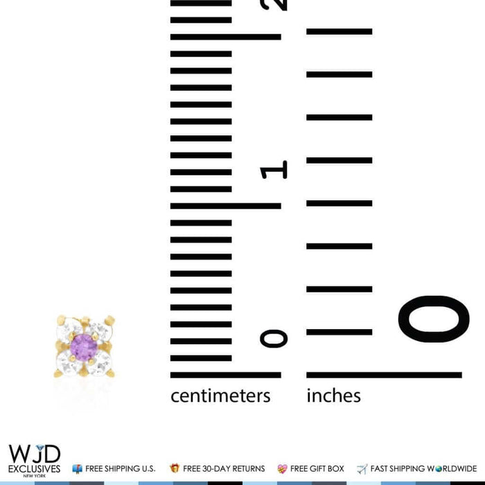 0.30Ct CZ & Amethyst 14k Gold Square Screw Back Stud Earrings