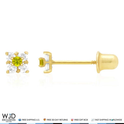 .30Ct CZ & Peridot 14k Yellow Gold Square Screw Back Stud Earrings