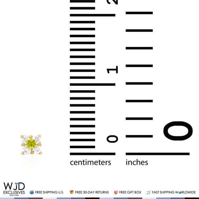 .30Ct CZ & Peridot 14k Yellow Gold Square Screw Back Stud Earrings