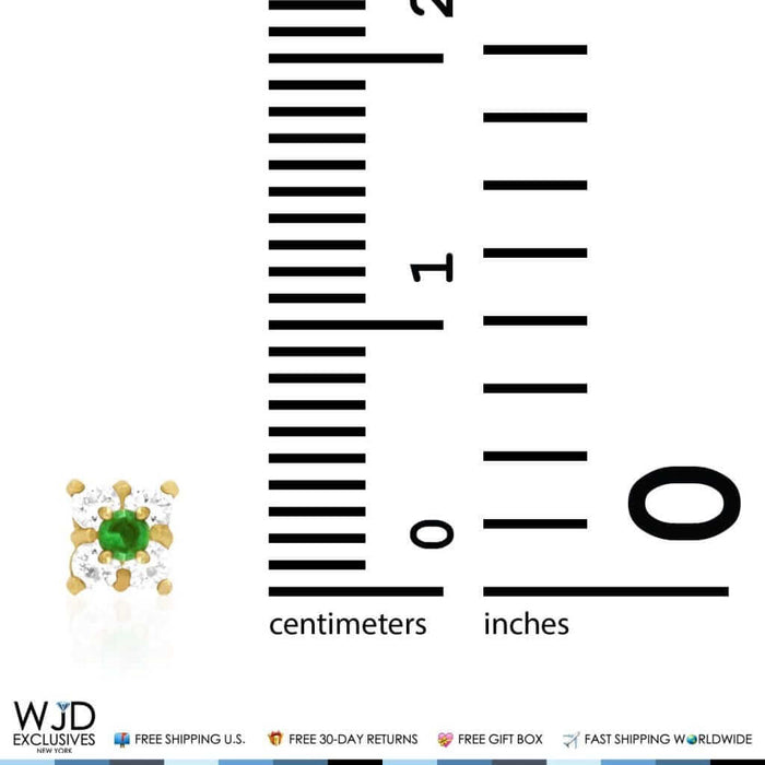 14K Yellow Gold Diamond And Emerald Square Screw Back Stud Earrings 0.30Ct