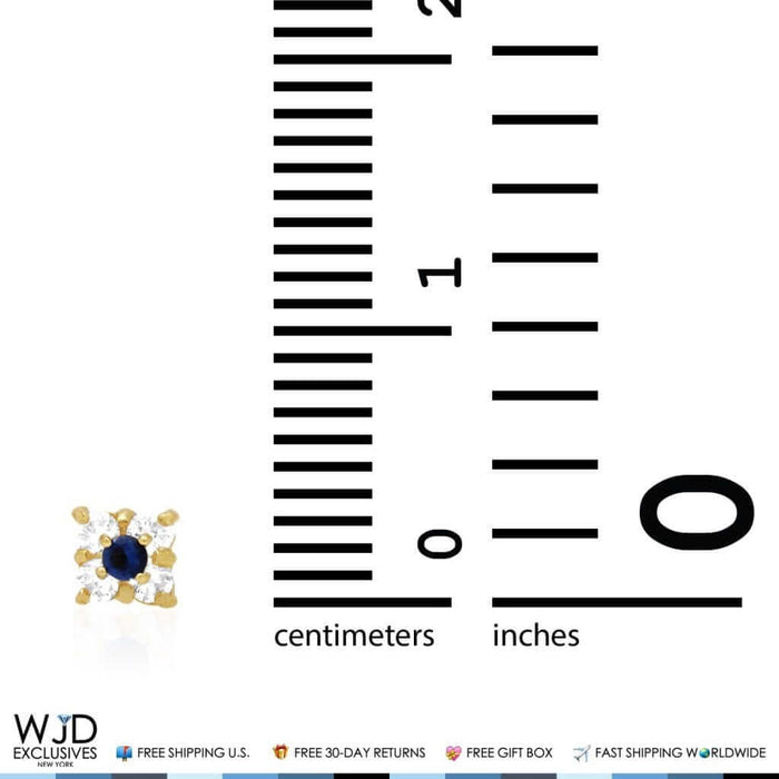 14K Yellow Gold Diamond And Sapphire Square Screw Back Stud Earrings 0.30Ct