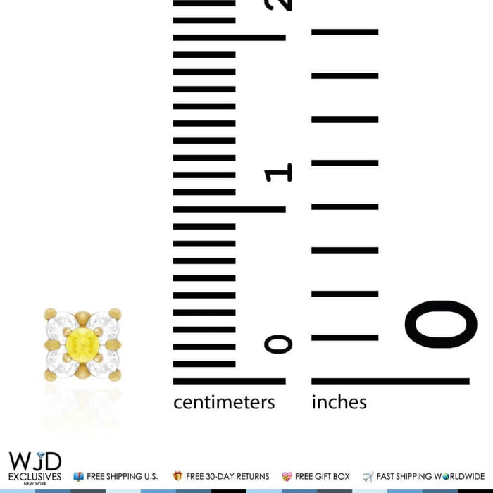 14k Yellow Gold 0.30Ct CZ & Citrine Square Cluster Stud Earrings