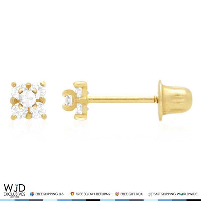 14K Yellow Gold CZ Square Screw Back Stud Earrings 0.3Ct