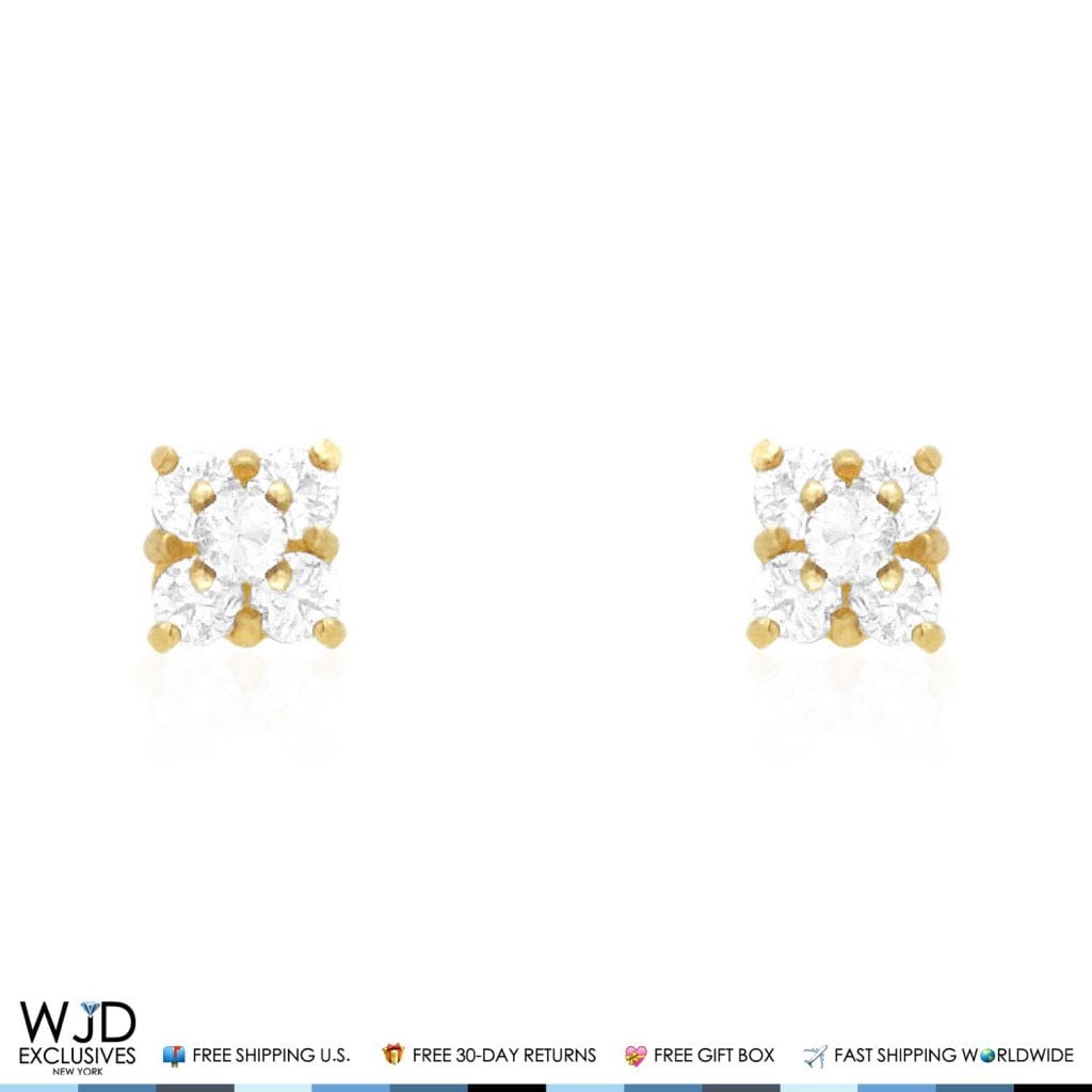 14k Solid Yellow Gold Created White Diamond Square Screwback Stud Earrings 0.3Ct