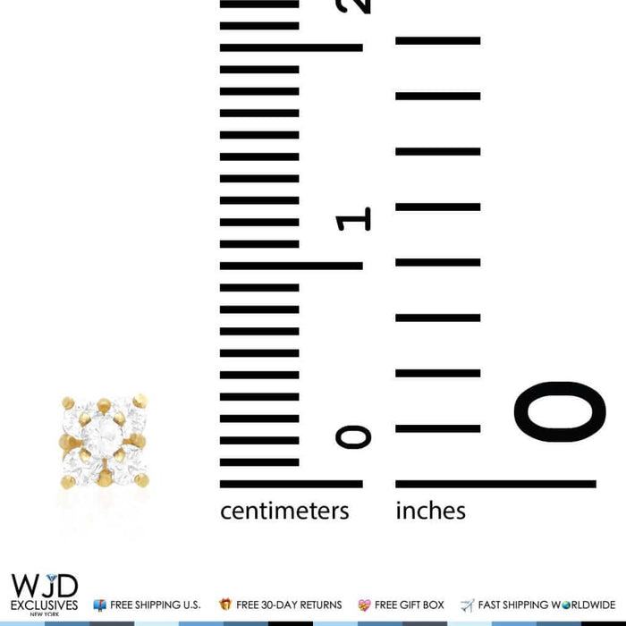 14K Yellow Gold CZ Square Screw Back Stud Earrings 0.3Ct