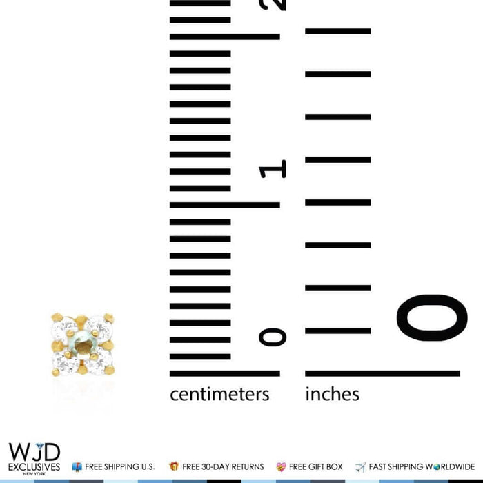 14k Yellow Gold CZ Aquamarine Screw Back Stud Earrings 0.30Ct