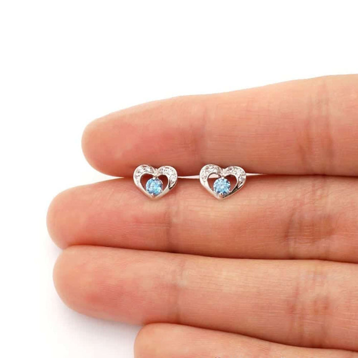 0.50CTW CZ Birthstone Heart Earrings 14K Yellow or White Gold Screw Back