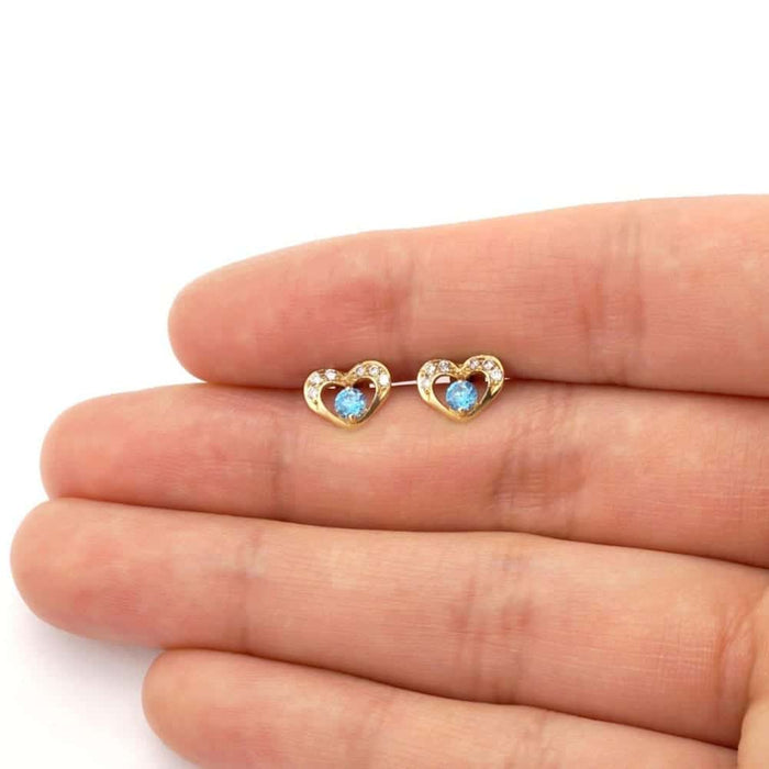 0.50CTW CZ Birthstone Heart Earrings 14K Yellow or White Gold Screw Back