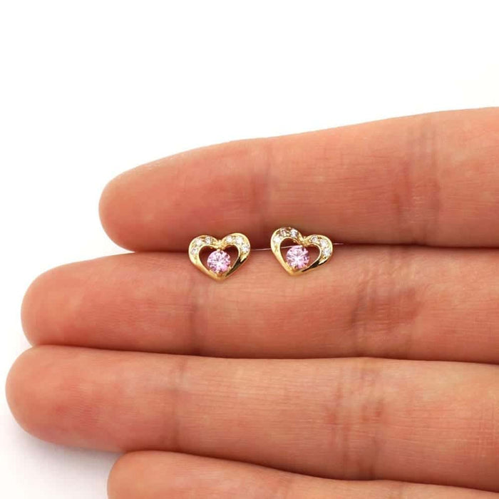 0.50CTW CZ Birthstone Heart Earrings 14K Yellow or White Gold Screw Back