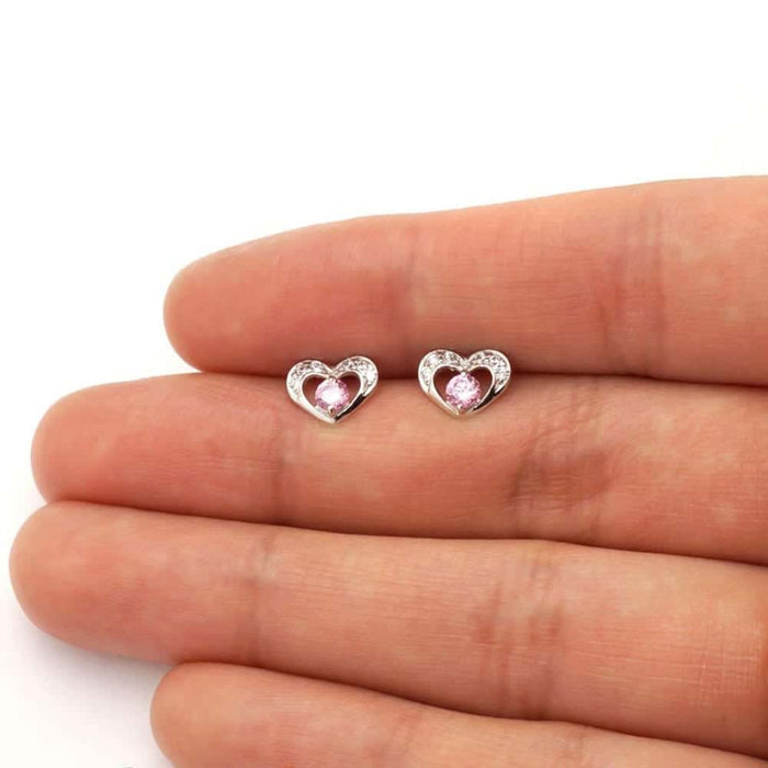 0.50CTW CZ Birthstone Heart Earrings 14K Yellow or White Gold Screw Back