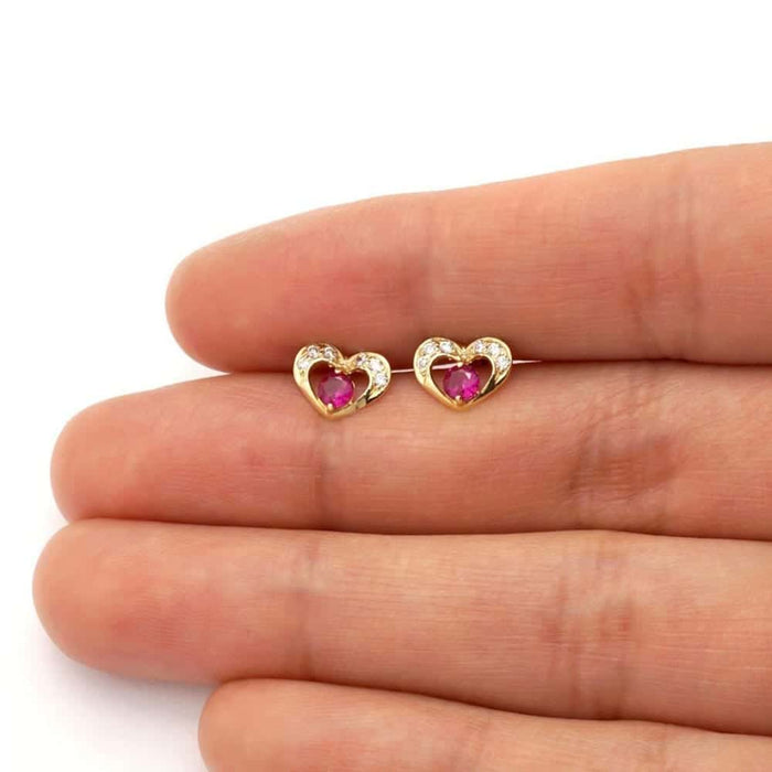 0.50CTW CZ Birthstone Heart Earrings 14K Yellow or White Gold Screw Back