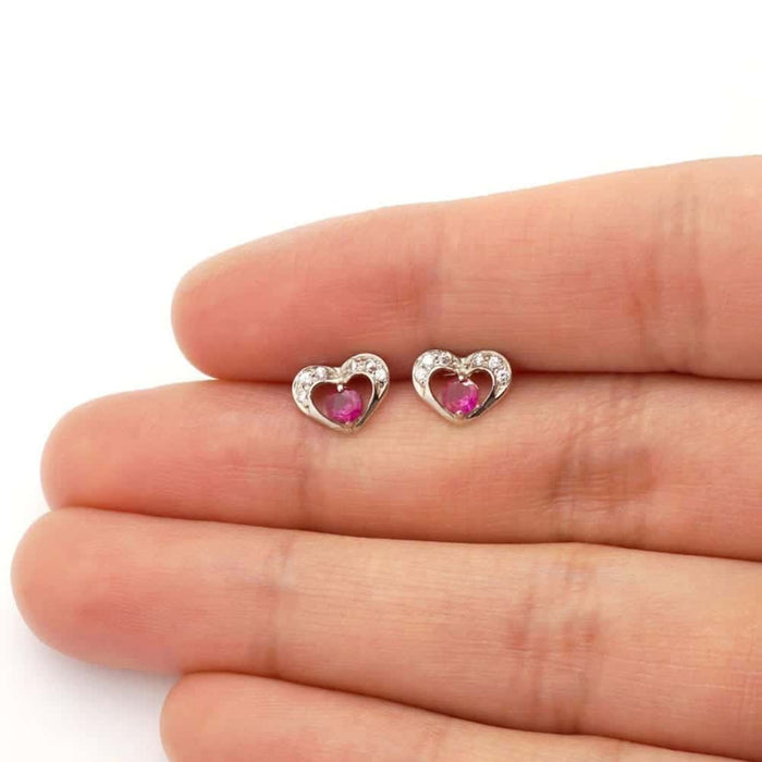 0.50CTW CZ Birthstone Heart Earrings 14K Yellow or White Gold Screw Back