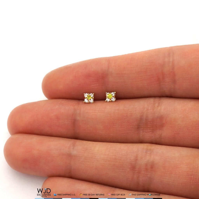 .30Ct CZ & Peridot 14k Yellow Gold Square Screw Back Stud Earrings