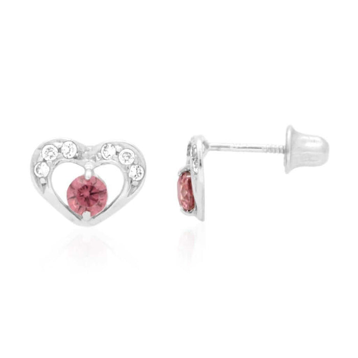 0.50CTW CZ Birthstone Heart Earrings 14K Yellow or White Gold Screw Back