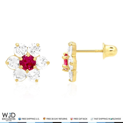 14k Yellow Gold 2Ct CZ & Birthstones Flower Stud Earrings 10mm