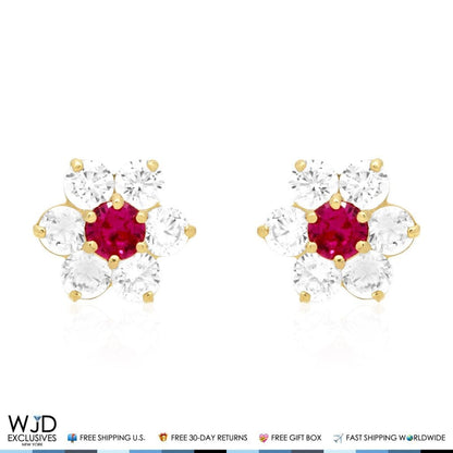 14k Yellow Gold 2Ct CZ & Birthstones Flower Stud Earrings 10mm