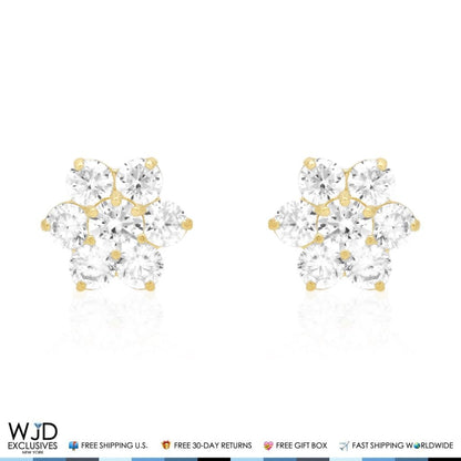 14k Yellow Gold 2Ct CZ & Birthstones Flower Stud Earrings 10mm