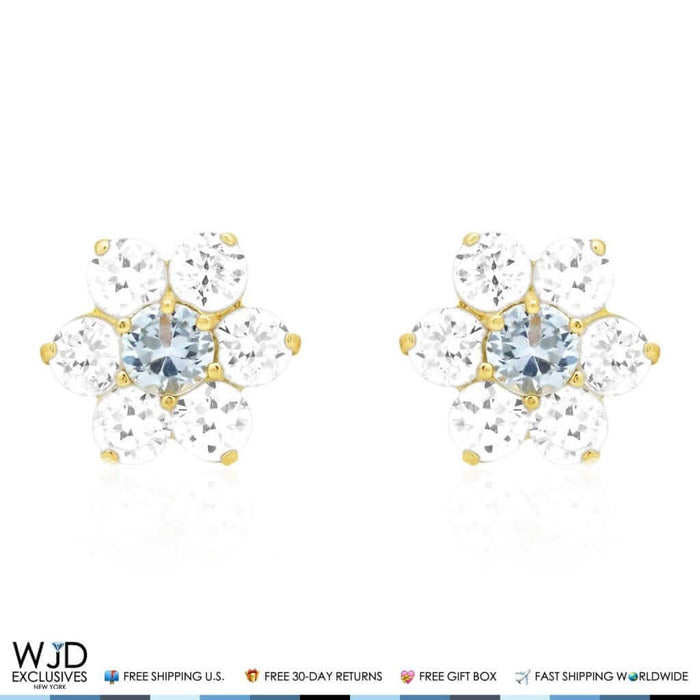 14k Yellow Gold 2Ct CZ & Birthstones Flower Stud Earrings 10mm