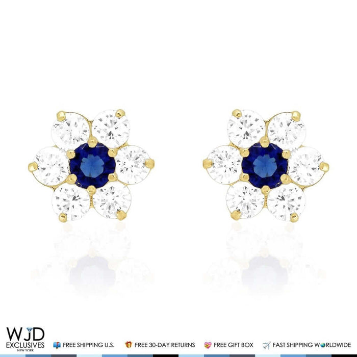 14k Yellow Gold 2Ct CZ & Birthstones Flower Stud Earrings 10mm