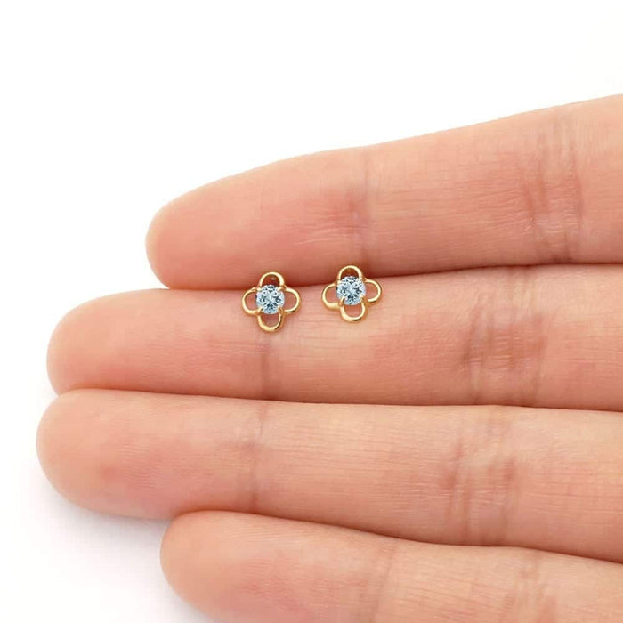 14k Yellow Gold Round Birthstone Quatrefoil Stud Screw Back Earrings