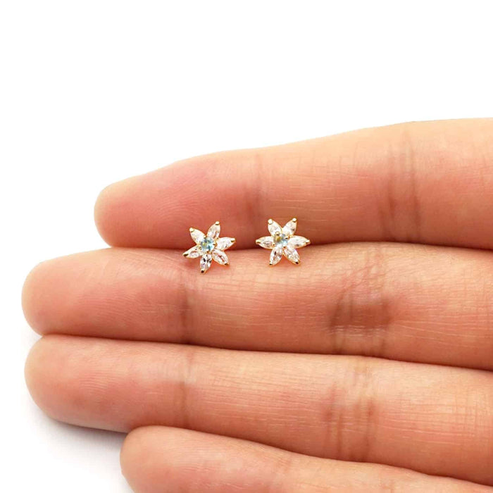 14k Yellow Gold Flower Marquise CZ Birthstone Stud Earrings 1.4Ct