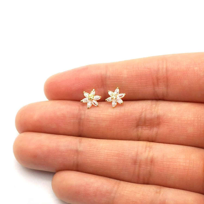 14k Yellow Gold Flower Marquise CZ Birthstone Stud Earrings 1.4Ct