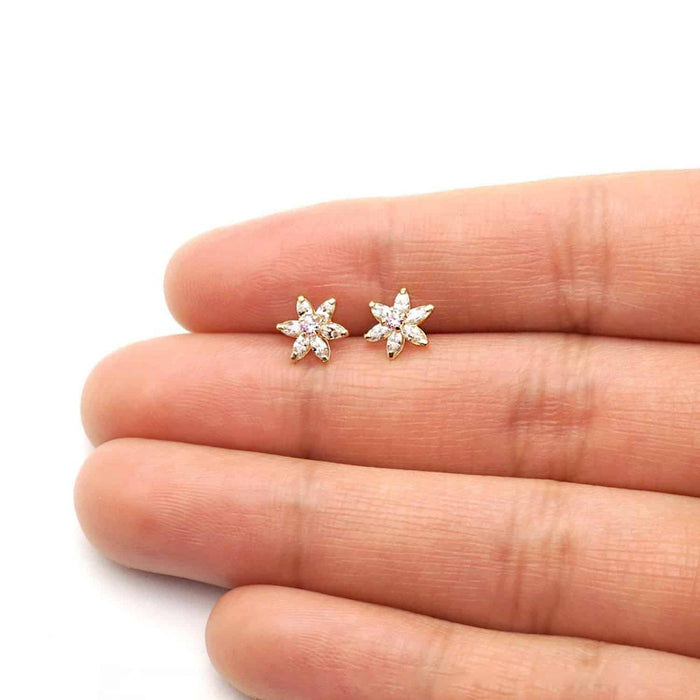14k Yellow Gold Flower Marquise CZ Birthstone Stud Earrings 1.4Ct