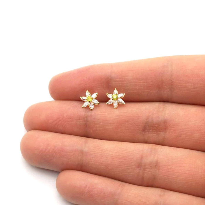 14k Yellow Gold Flower Marquise CZ Birthstone Stud Earrings 1.4Ct