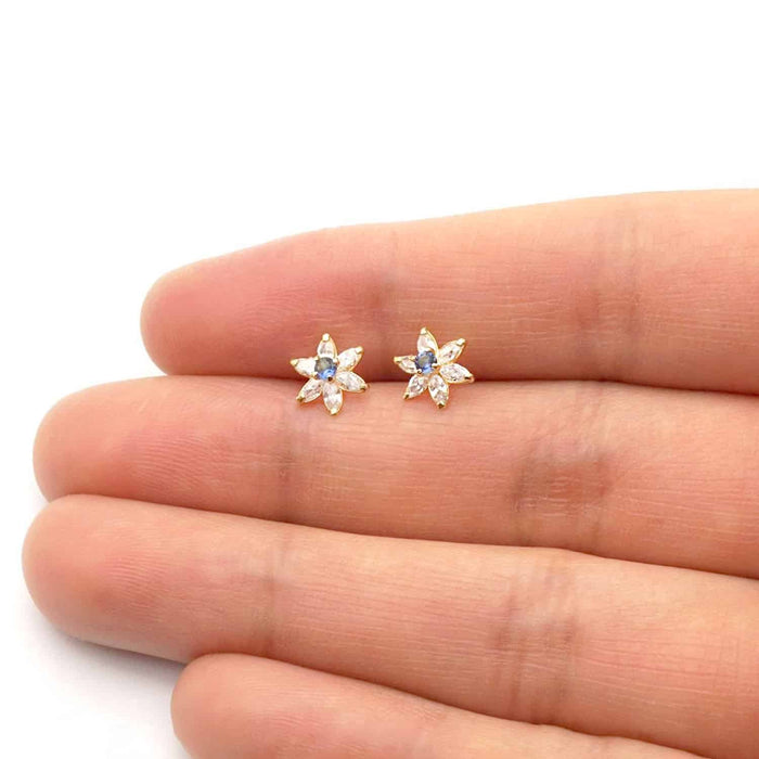 14k Yellow Gold Flower Marquise CZ Birthstone Stud Earrings 1.4Ct
