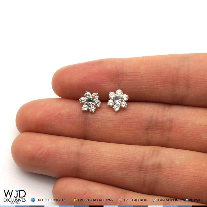 14k Yellow Gold 0.70Ct CZ & Birthstones Flower Stud Earrings 8mm