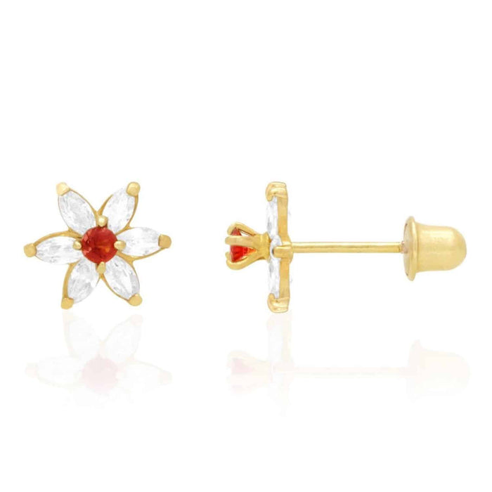 14k Yellow Gold Flower Marquise CZ Birthstone Stud Earrings 1.4Ct