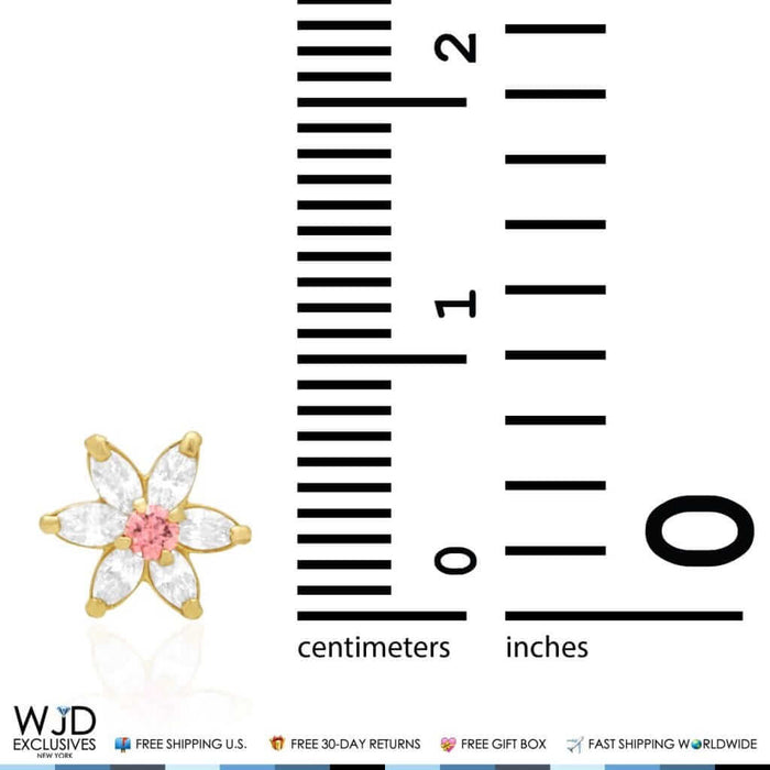 14k Gold Marquise CZ & Alexandrite Flower Screw Back Earrings