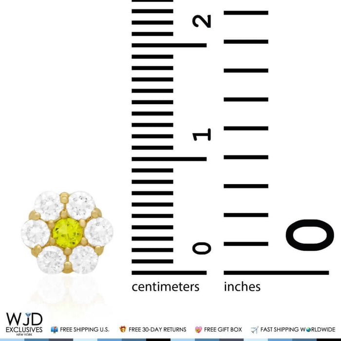 14k Gold CZ & Peridot Flower Cluster Screw Back Stud Earrings