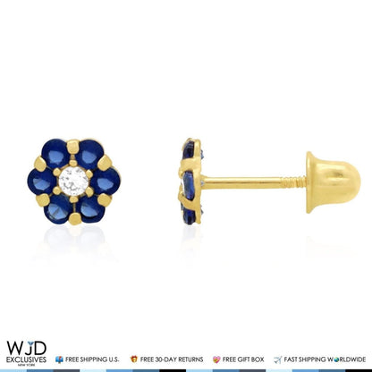 14K Real Gold Yellow Simulated Birthstones Flower Screw Back Stud Earrings 5mm
