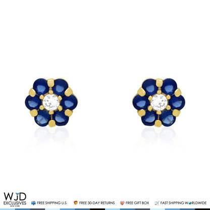 14K Real Gold Yellow Simulated Birthstones Flower Screw Back Stud Earrings 5mm