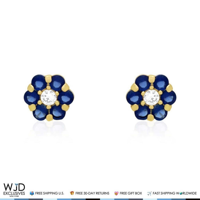 14K Gold Yellow Birthstones Flower Screw Back Stud Earrings 5mm