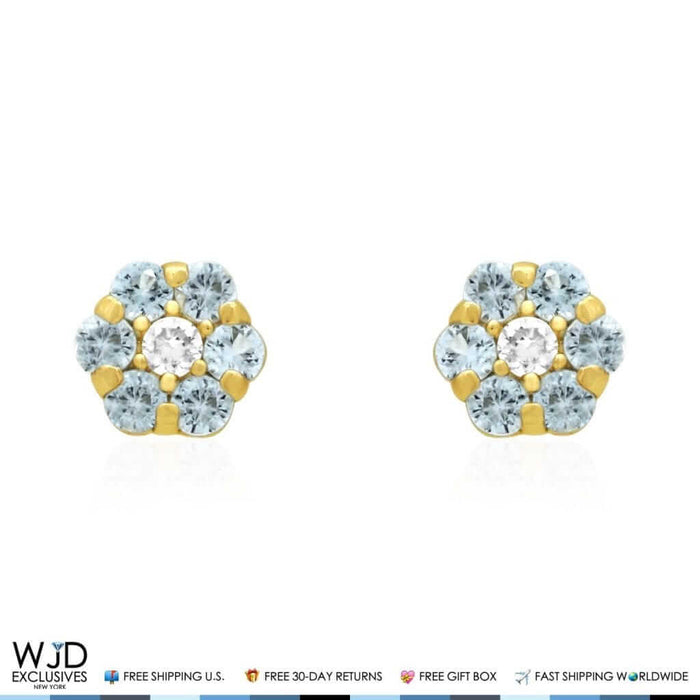 14K Gold Yellow Birthstones Flower Screw Back Stud Earrings 5mm