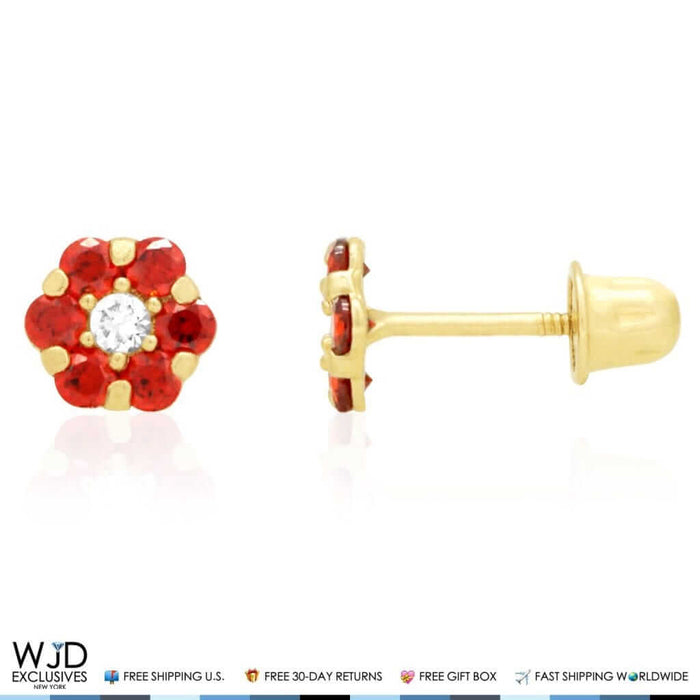 14K Gold Yellow Birthstones Flower Screw Back Stud Earrings 5mm