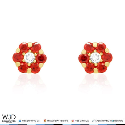14K Real Gold Yellow Simulated Birthstones Flower Screw Back Stud Earrings 5mm