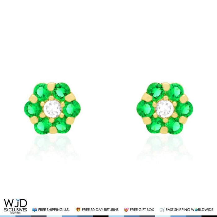 14K Gold Yellow Birthstones Flower Screw Back Stud Earrings 5mm