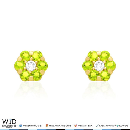 14K Real Gold Yellow Simulated Birthstones Flower Screw Back Stud Earrings 5mm
