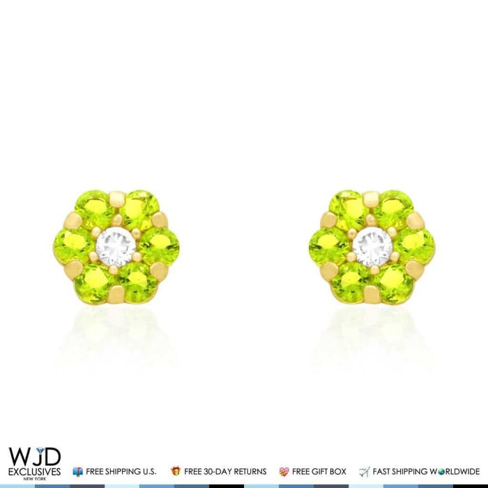 14K Gold Yellow Birthstones Flower Screw Back Stud Earrings 5mm