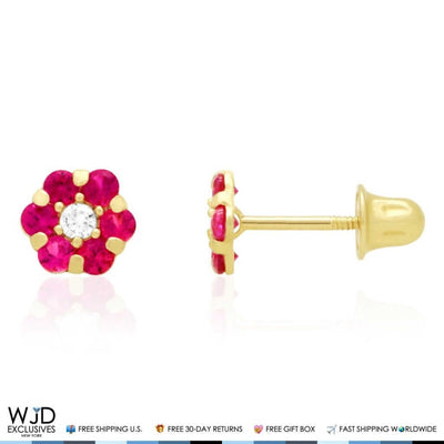14K Gold Yellow Birthstones Flower Screw Back Stud Earrings 5mm